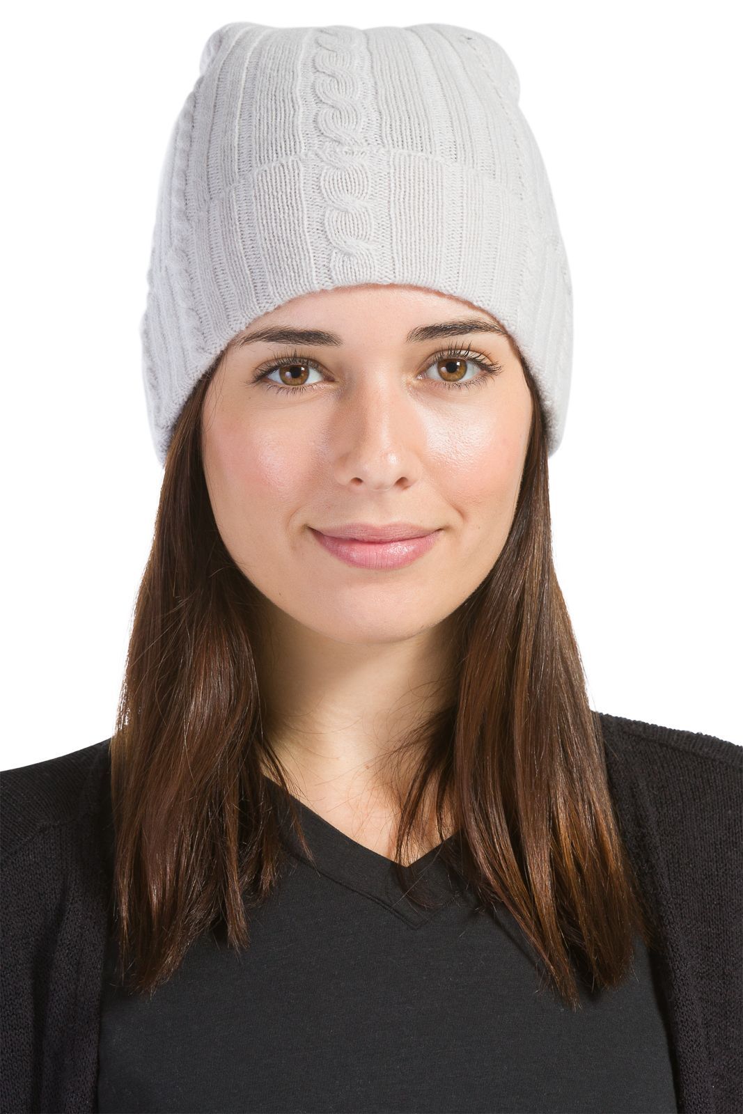 Women's 100% Pure Cashmere Cable Knit Hat Womens>Accessories>Hat Fishers Finery Stone One Size 