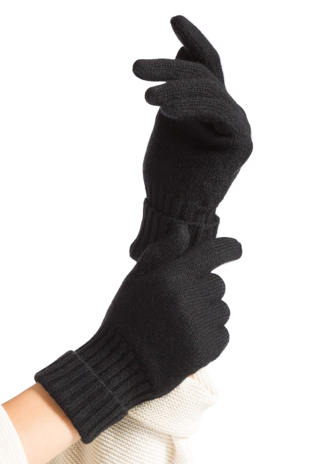 Women's 100% Pure Cashmere Gloves with Ribbed Cuff Womens>Accessories>Gloves Fishers Finery Black 