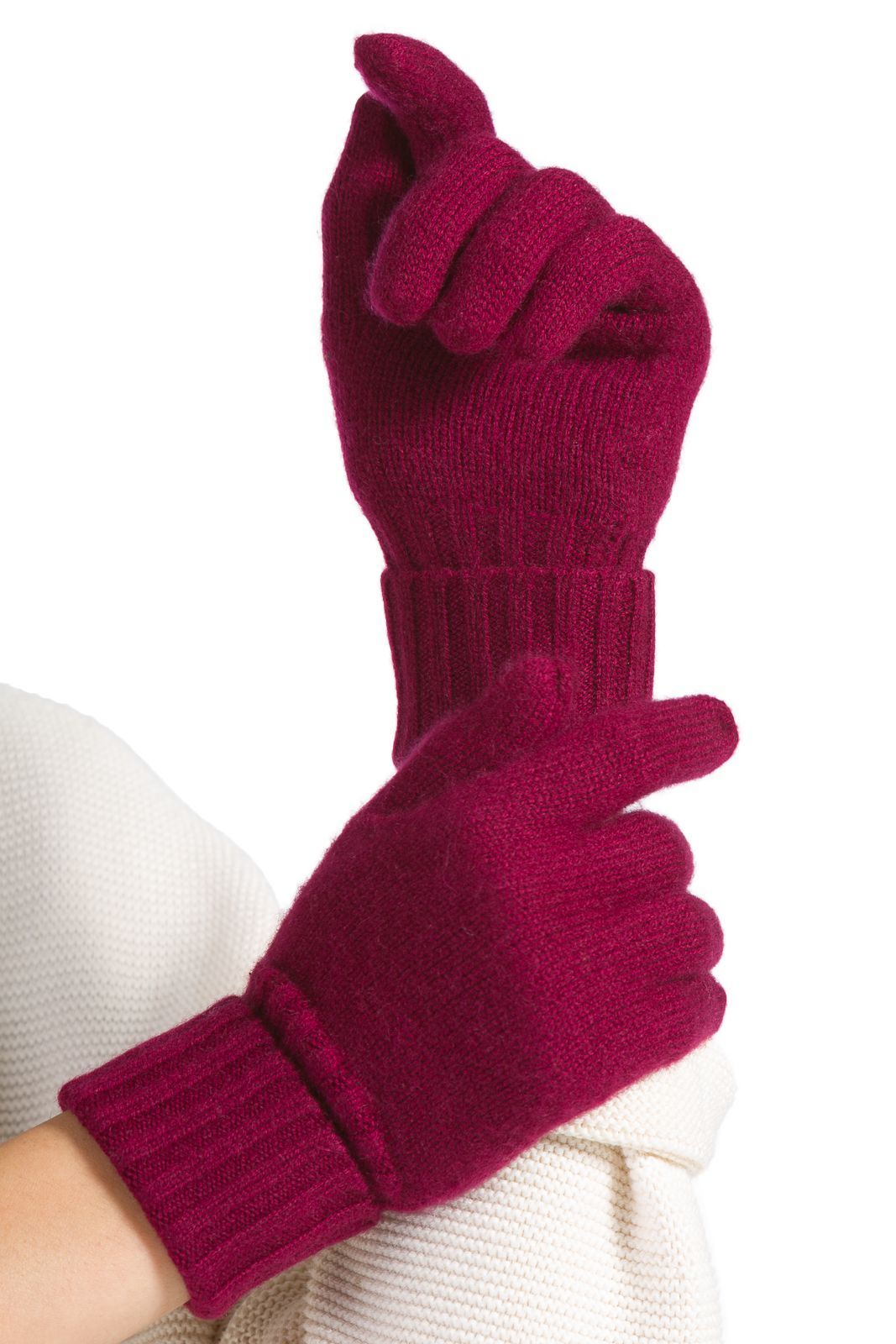 Women's 100% Pure Cashmere Gloves with Ribbed Cuff Womens>Accessories>Gloves Fishers Finery Cabernet 