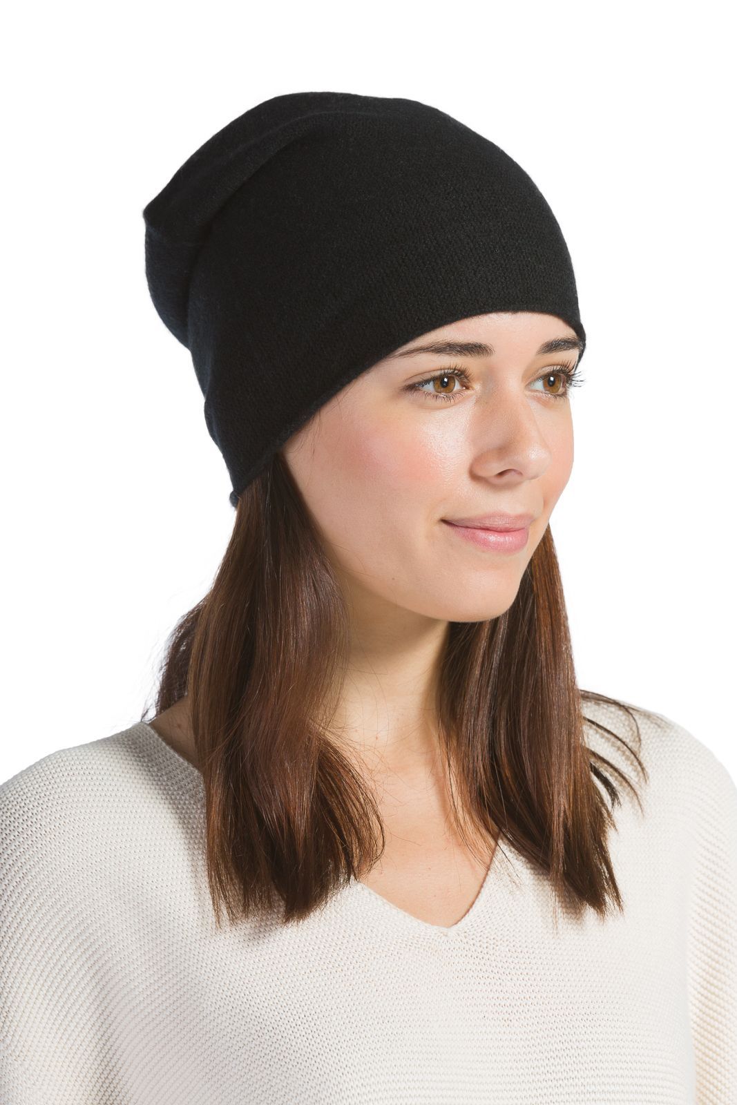 Women's 100% Cashmere Slouchy Beanie Hat Womens>Accessories>Hat Fishers Finery Black One Size Fits Most 