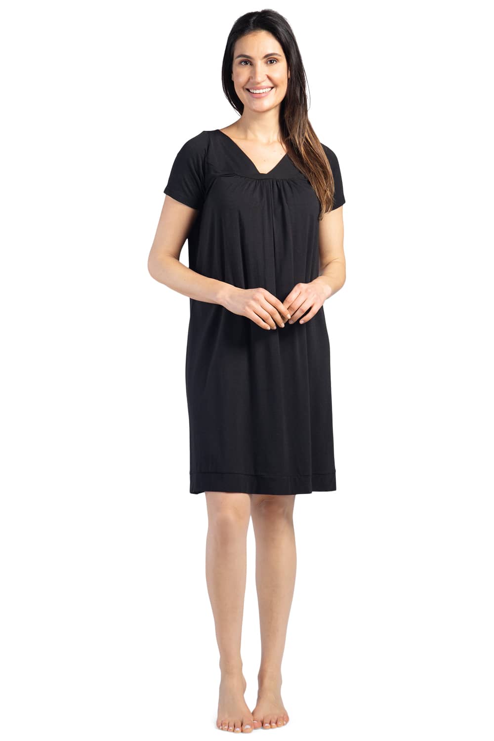 Women's Short Sleeve EcoFabric™ Nightgown - Relaxed Fit Womens>Sleepwear>Nightgown Fishers Finery Black Large 