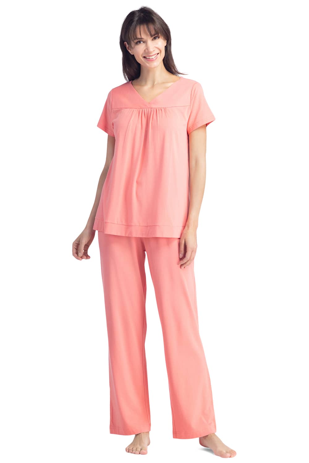 Women's EcoFabric™ Pajama Set with Gift Box- Short Sleeve Top and Full Length Pant Womens>Sleep and Lounge>Pajamas Fishers Finery Coral X-Small 