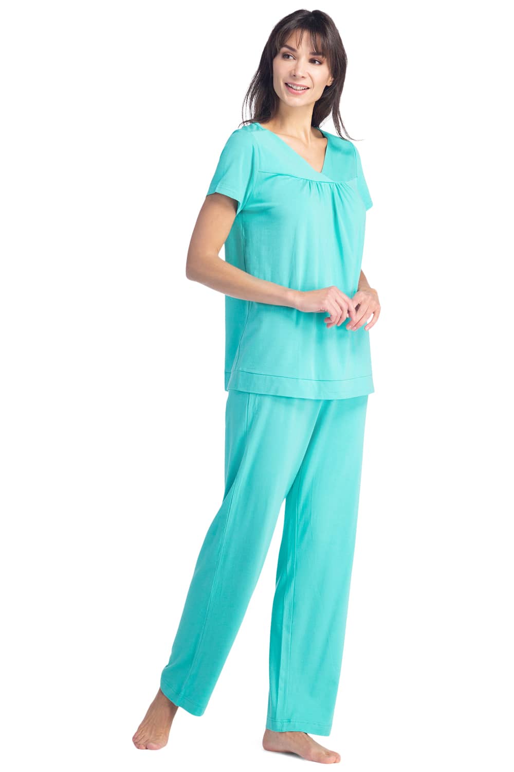 Women&#39;s EcoFabric™ Pajama Set with Gift Box- Short Sleeve Top and Full Length Pant Womens&gt;Sleep and Lounge&gt;Pajamas Fishers Finery Sea Glass X-Large 
