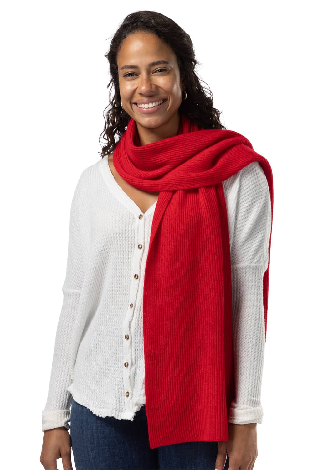 Women's 100% Pure Cashmere Ribbed Knit Scarf with Gift Box Womens>Accessories>Scarf Fishers Finery Cardinal Red 