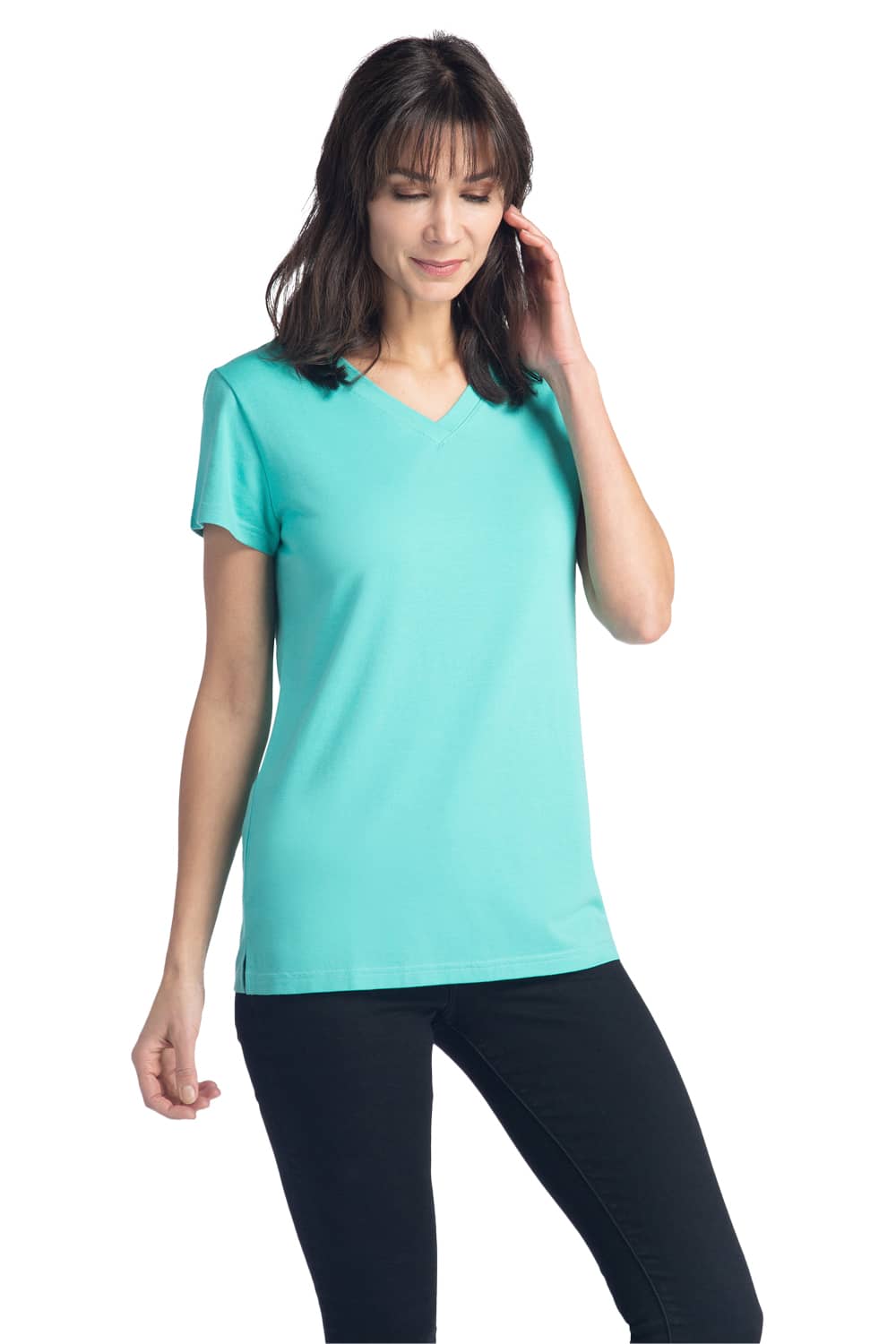 Women's Classic Fit EcoFabric™ V-Neck Tee Womens>Casual>Top Fishers Finery Turquoise X-Small 