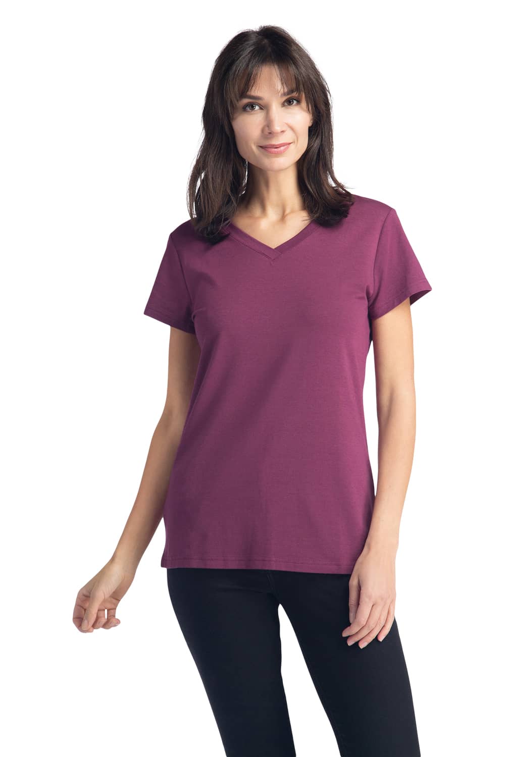 Women's Classic Fit EcoFabric™ V-Neck Tee Womens>Casual>Top Fishers Finery Wine X-Small 