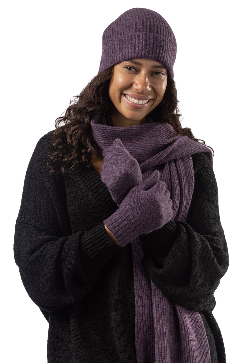 Women's 3pc 100% Cashmere Ribbed Beanie, Glove & Scarf Set with Gift Box Womens>Accessories>Cashmere Set Fishers Finery 