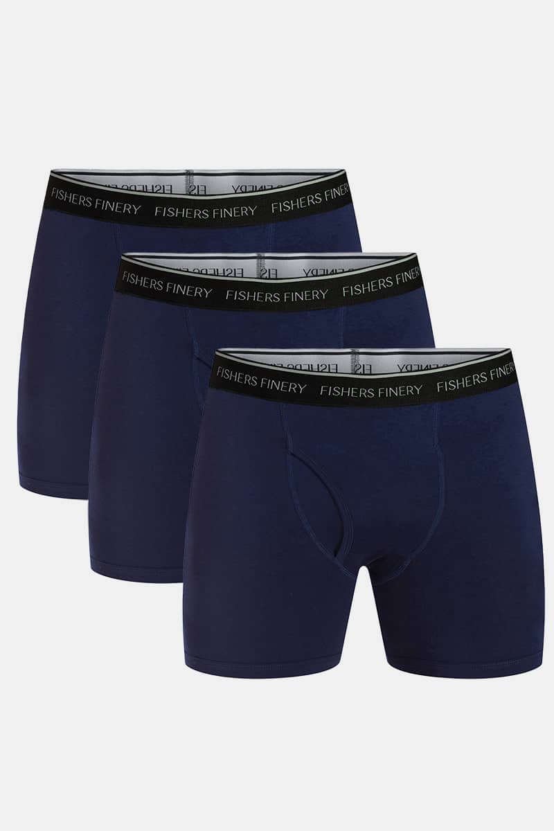 Men's Classic Fit Soft Stretch Boxer Brief - Multi Pack Options Mens>Underwear Fishers Finery Navy Small 3 Pack