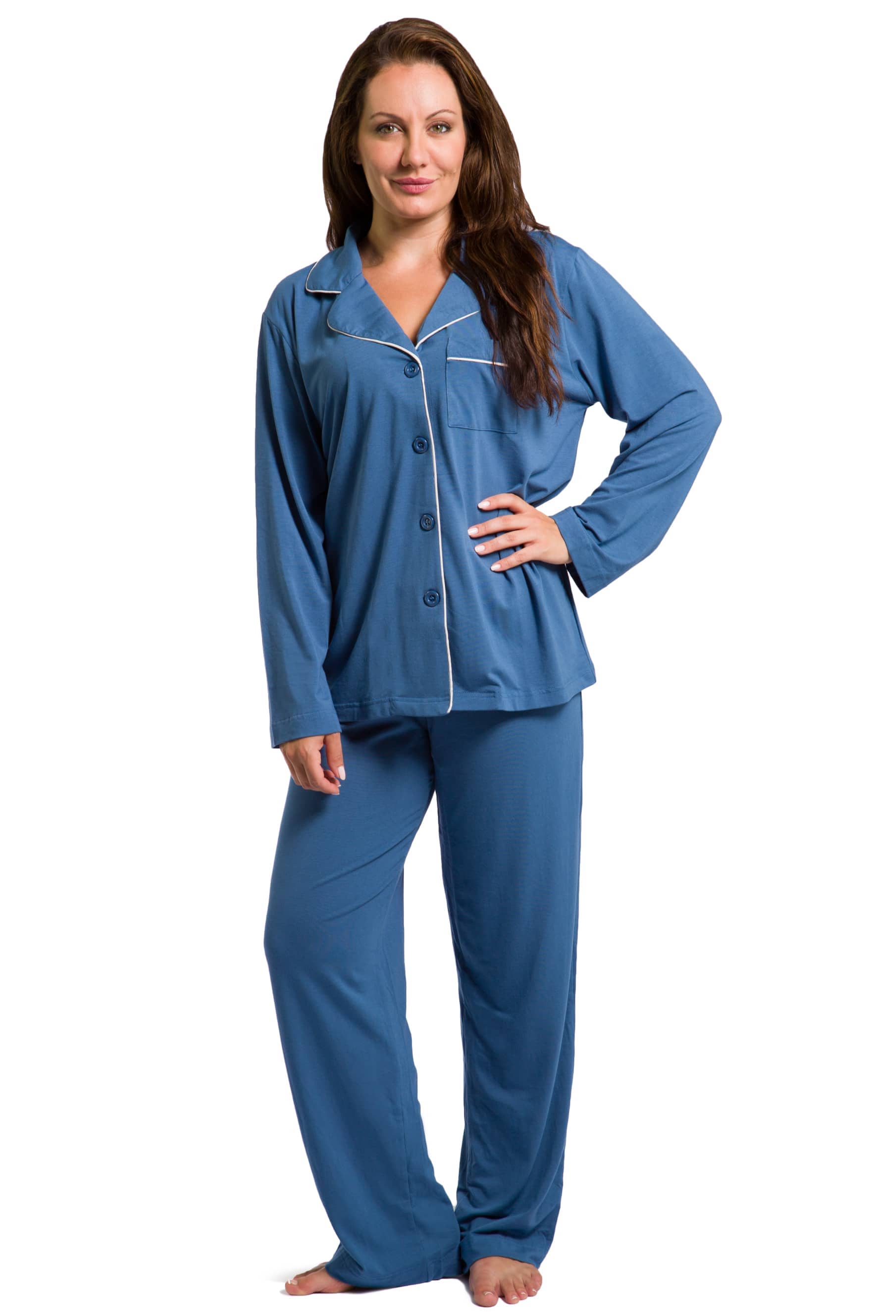 Women's Original EcoFabric™ Full Length Pajama Set with Gift Box Womens>Sleep and Lounge>Pajamas Fishers Finery Moonlight Blue X-Large 