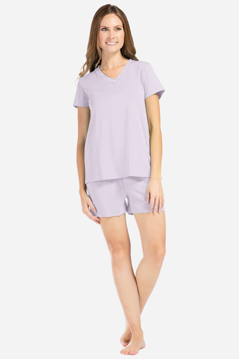 Women&#39;s EcoFabric™ Pajama Set with Gift Box - Relaxed Tee and Boxer Short Womens&gt;Sleep and Lounge&gt;Pajamas Fishers Finery Lavender Fog Large 