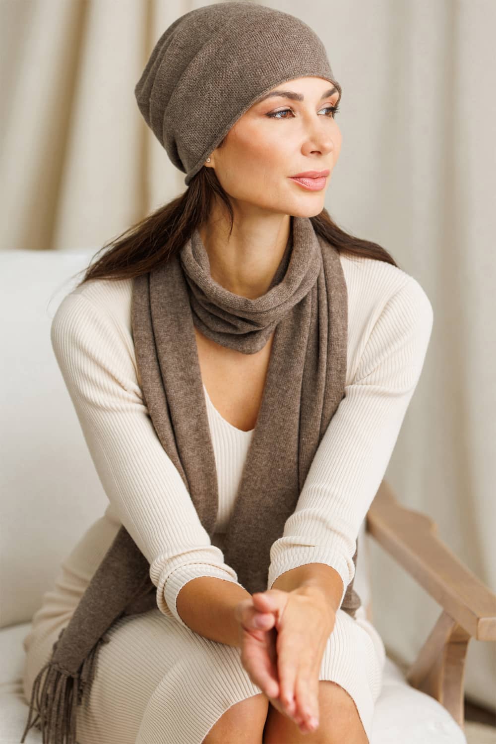 Women's 2pc 100% Cashmere Slouchy Beanie & Knit Scarf Set with Gift Box Womens>Accessories>Cashmere Set Fishers Finery 