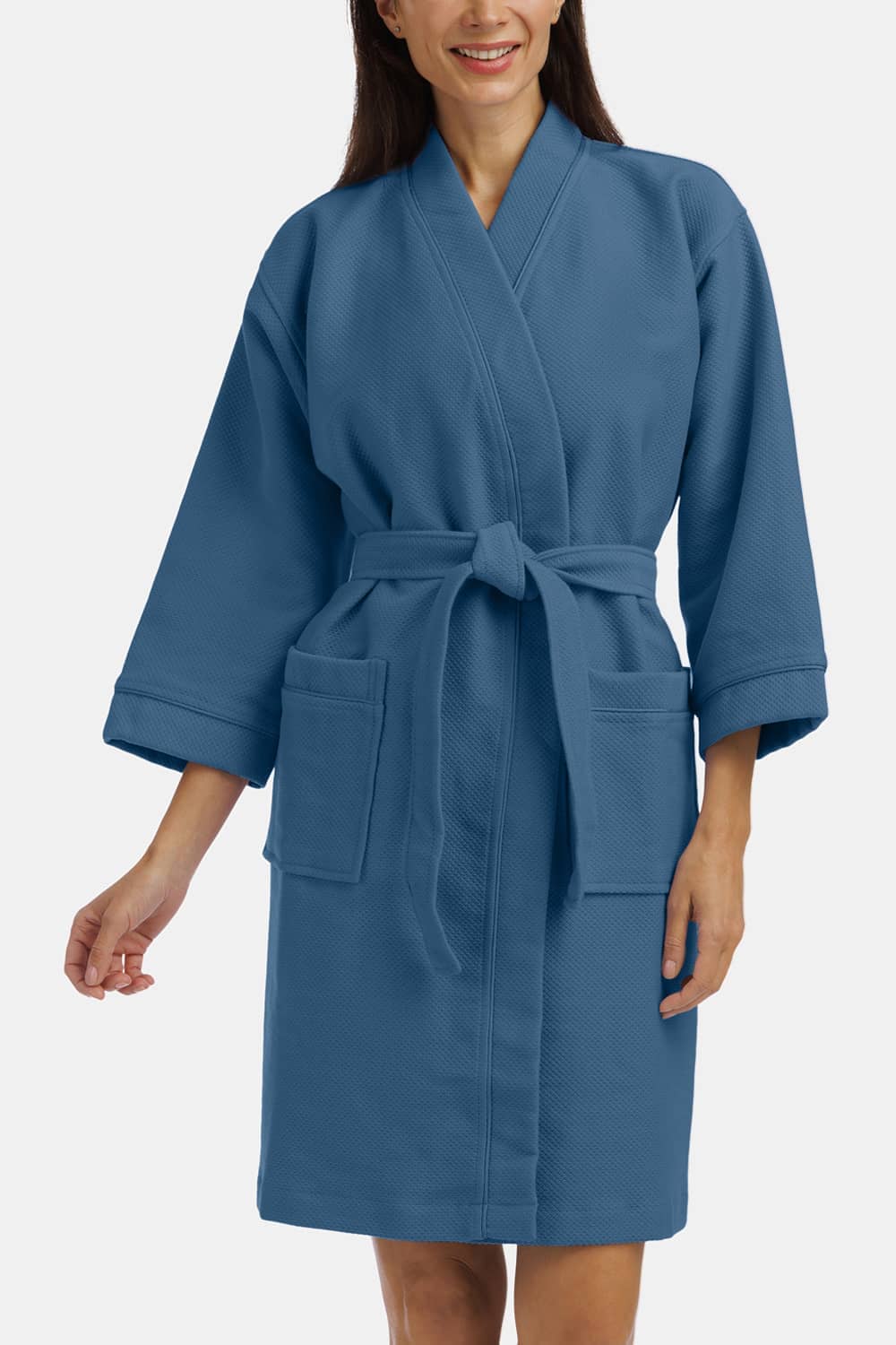 Women's Modal Kimono Resort Spa Robe with Quilted Design Womens>Sleep and Lounge>Robe Fishers Finery Moonlight Blue X-Small 