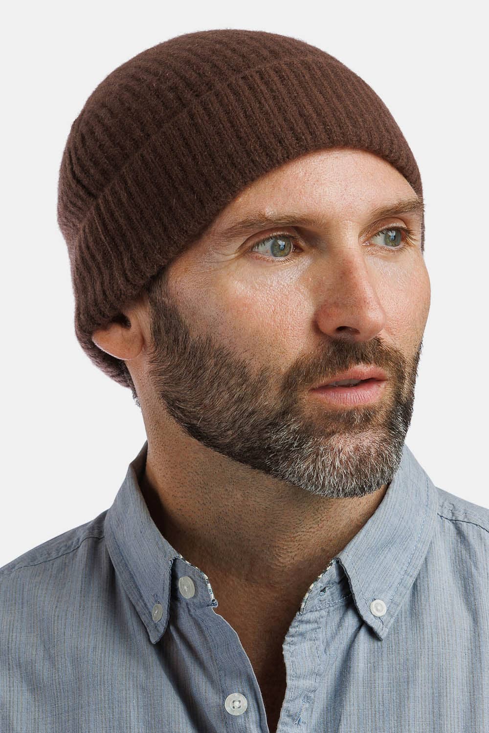 Men's 100% Pure Cashmere Ribbed Hat Mens>Accessories>Hat Fishers Finery Cocoa One Size Fits Most 