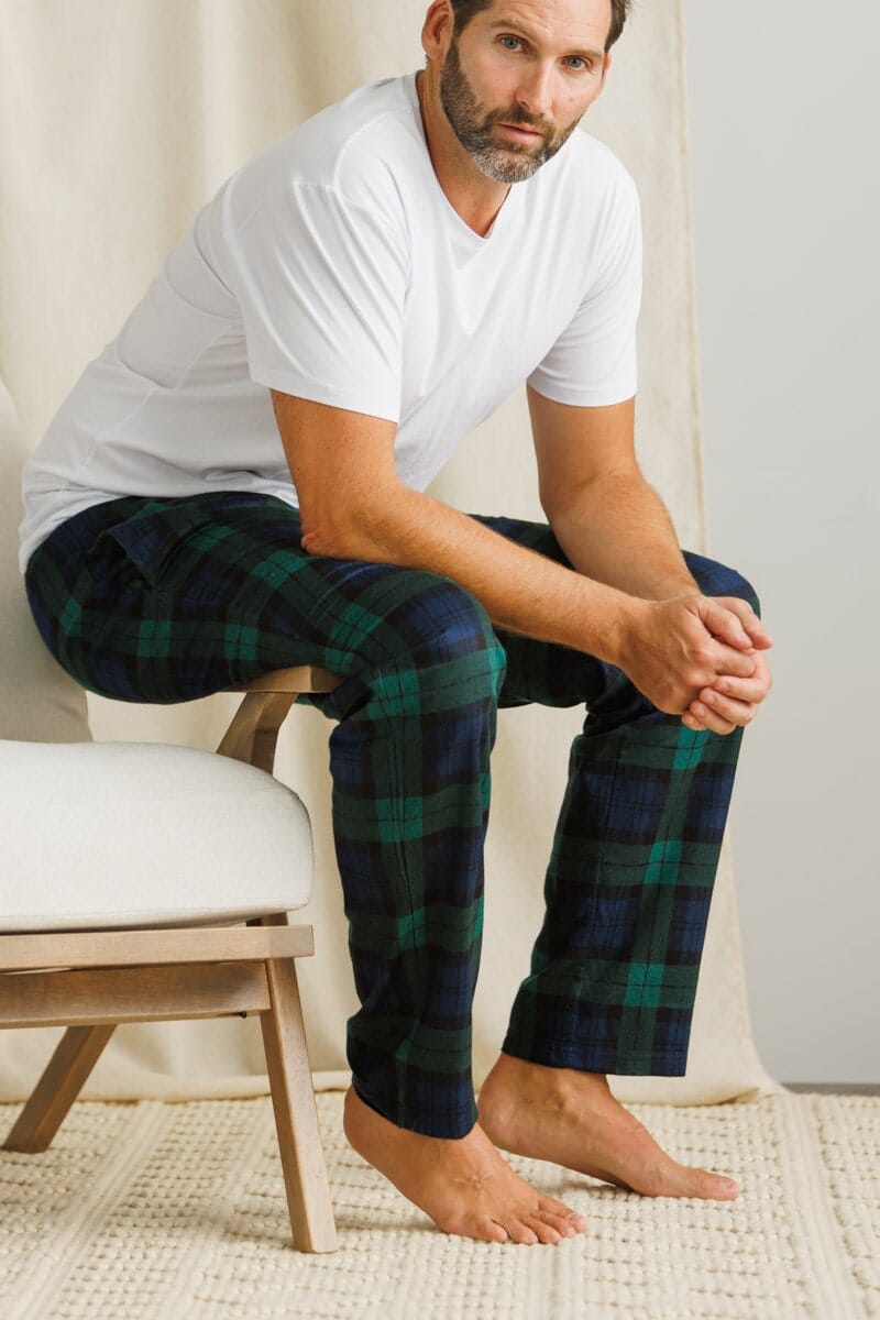 Men's EcoFlannel™ Plaid Pajama Pants Mens>Sleep and Lounge>Pants Fishers Finery Green Navy Plaid Small 