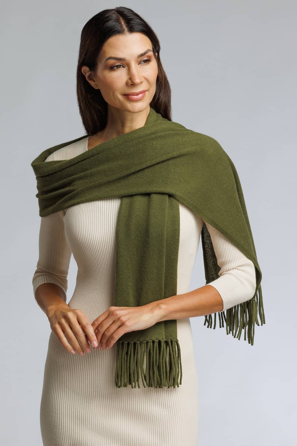 Women&#39;s 100% Pure Cashmere Knit Scarf with Fringe and Gift Box Womens&gt;Accessories&gt;Scarf Fishers Finery 