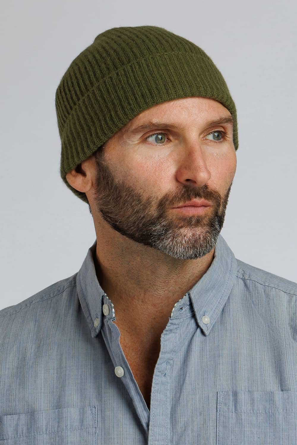 Men's 100% Pure Cashmere Ribbed Hat Mens>Accessories>Hat Fishers Finery Olive One Size Fits Most 