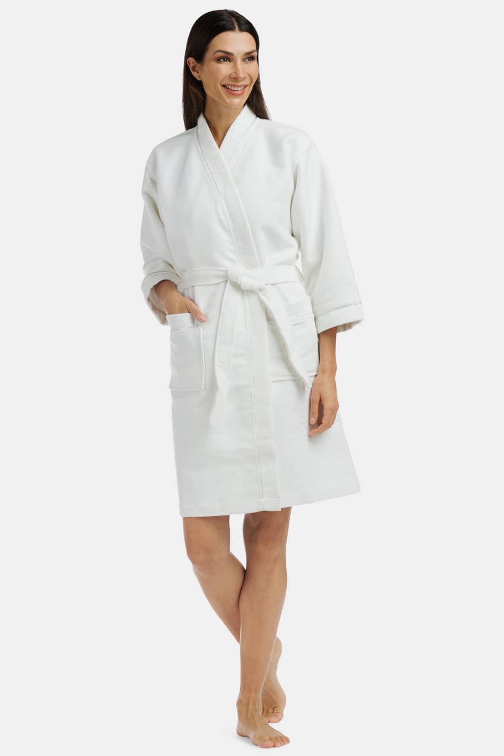 Women's Modal Kimono Resort Spa Robe with Quilted Design Womens>Sleep and Lounge>Robe Fishers Finery White Large 