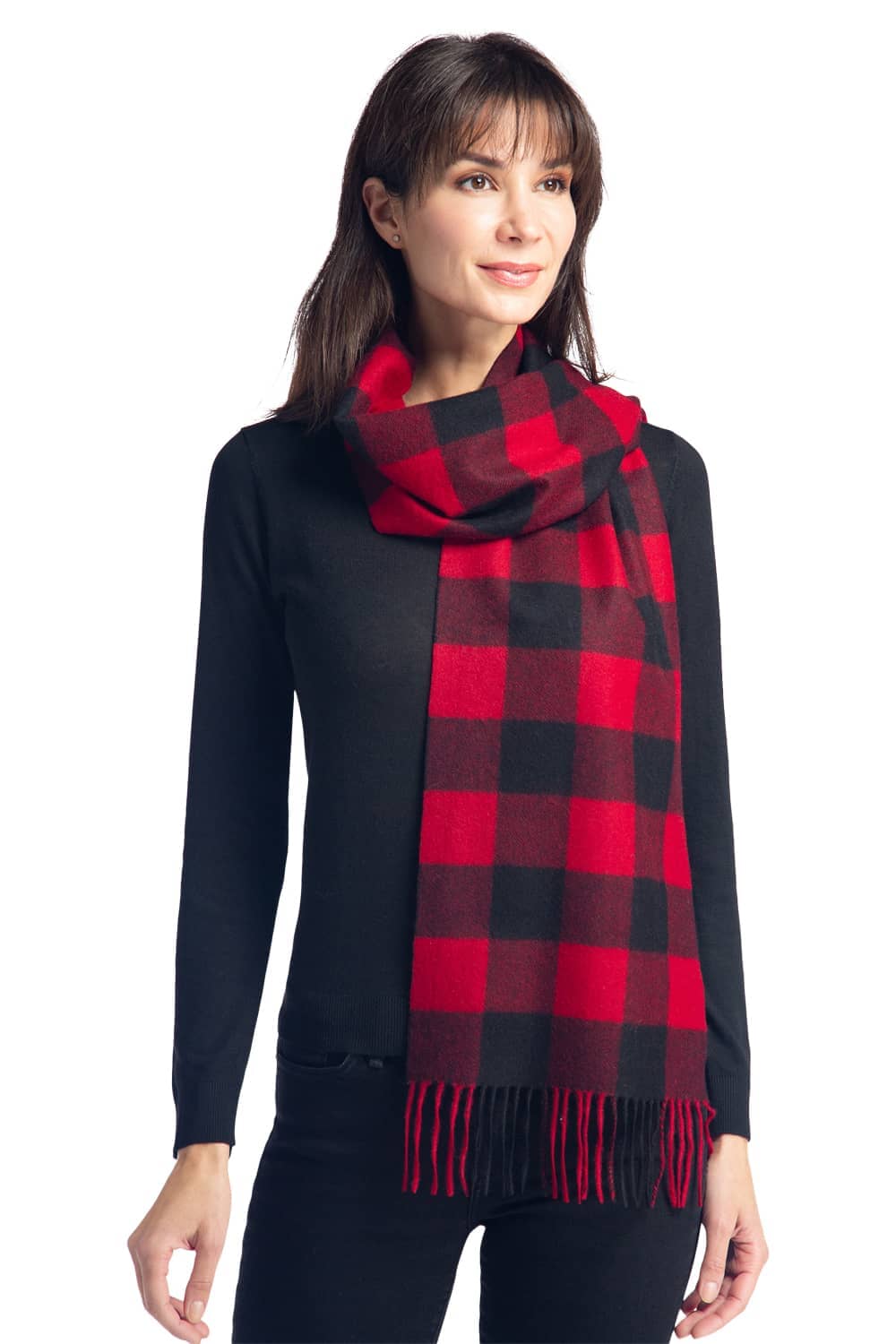 Women's Classic 100% Pure Cashmere Scarf Womens>Accessories>Scarf Fishers Finery Red Buffalo Plaid One Size 