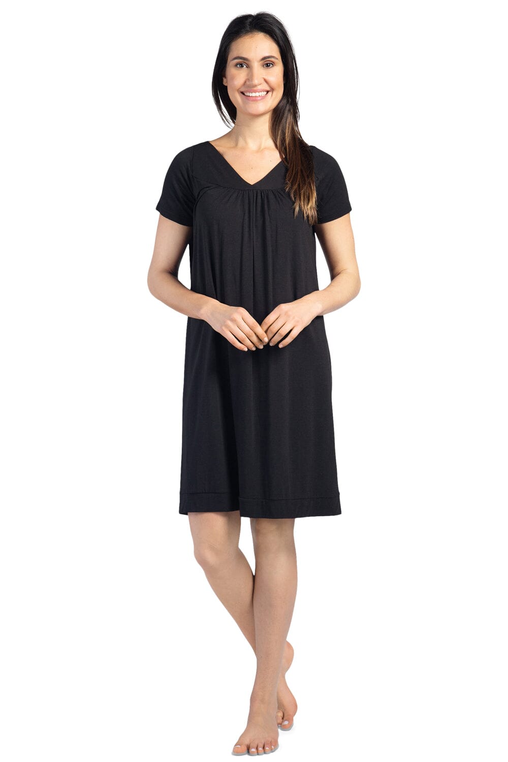 Women's Short Sleeve EcoFabric™ Nightgown - Relaxed Fit Womens>Sleepwear>Nightgown Fishers Finery Black X-Small 