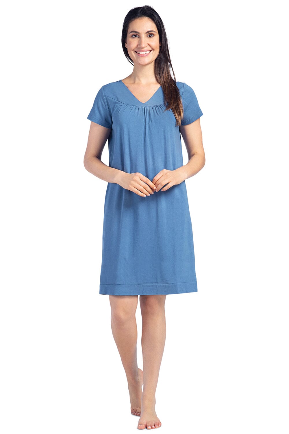 Women's Short Sleeve EcoFabric™ Nightgown - Relaxed Fit Womens>Sleepwear>Nightgown Fishers Finery Moonlight Blue X-Small 