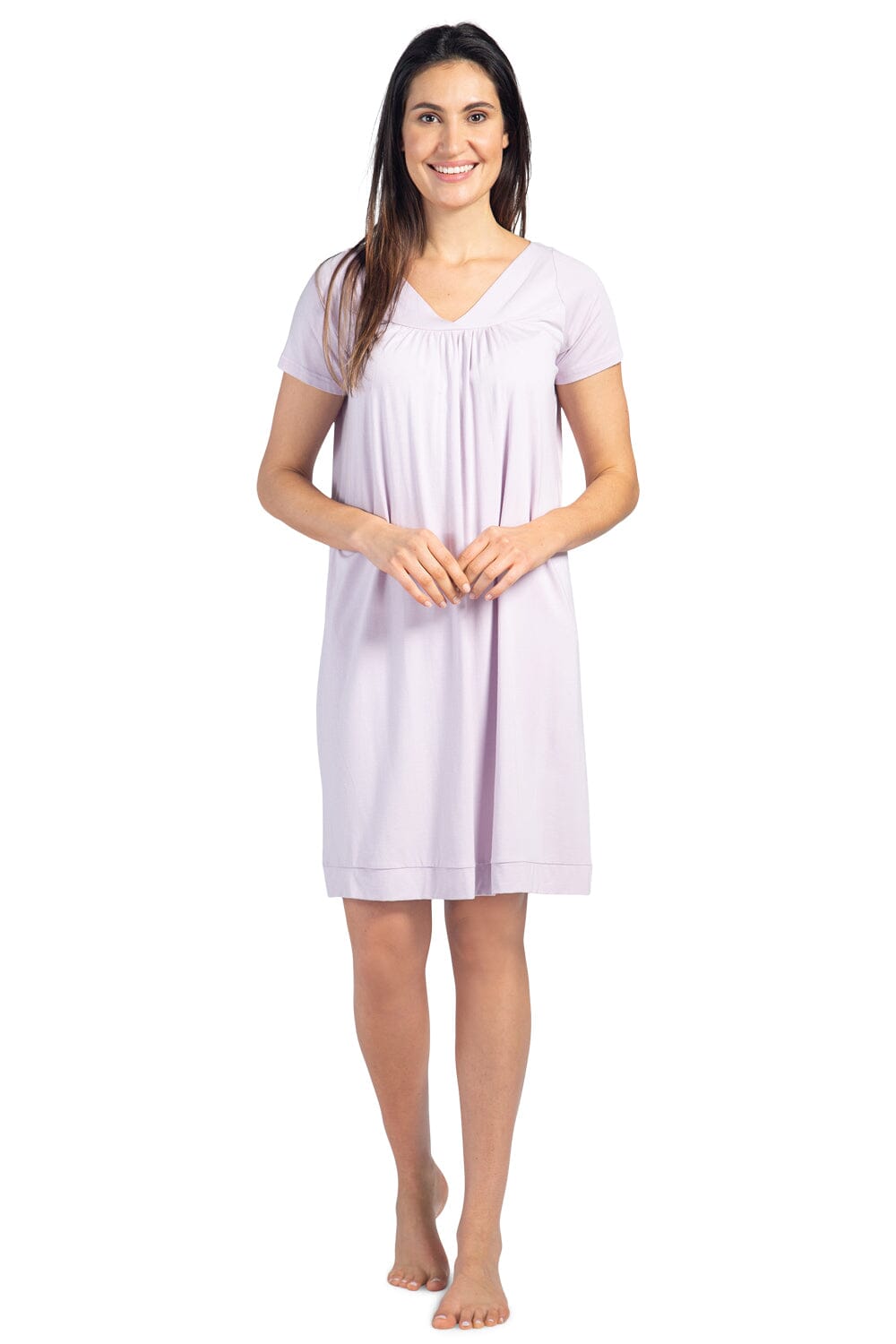 Women's Short Sleeve EcoFabric™ Nightgown - Relaxed Fit Womens>Sleepwear>Nightgown Fishers Finery Lavender Fog X-Small 