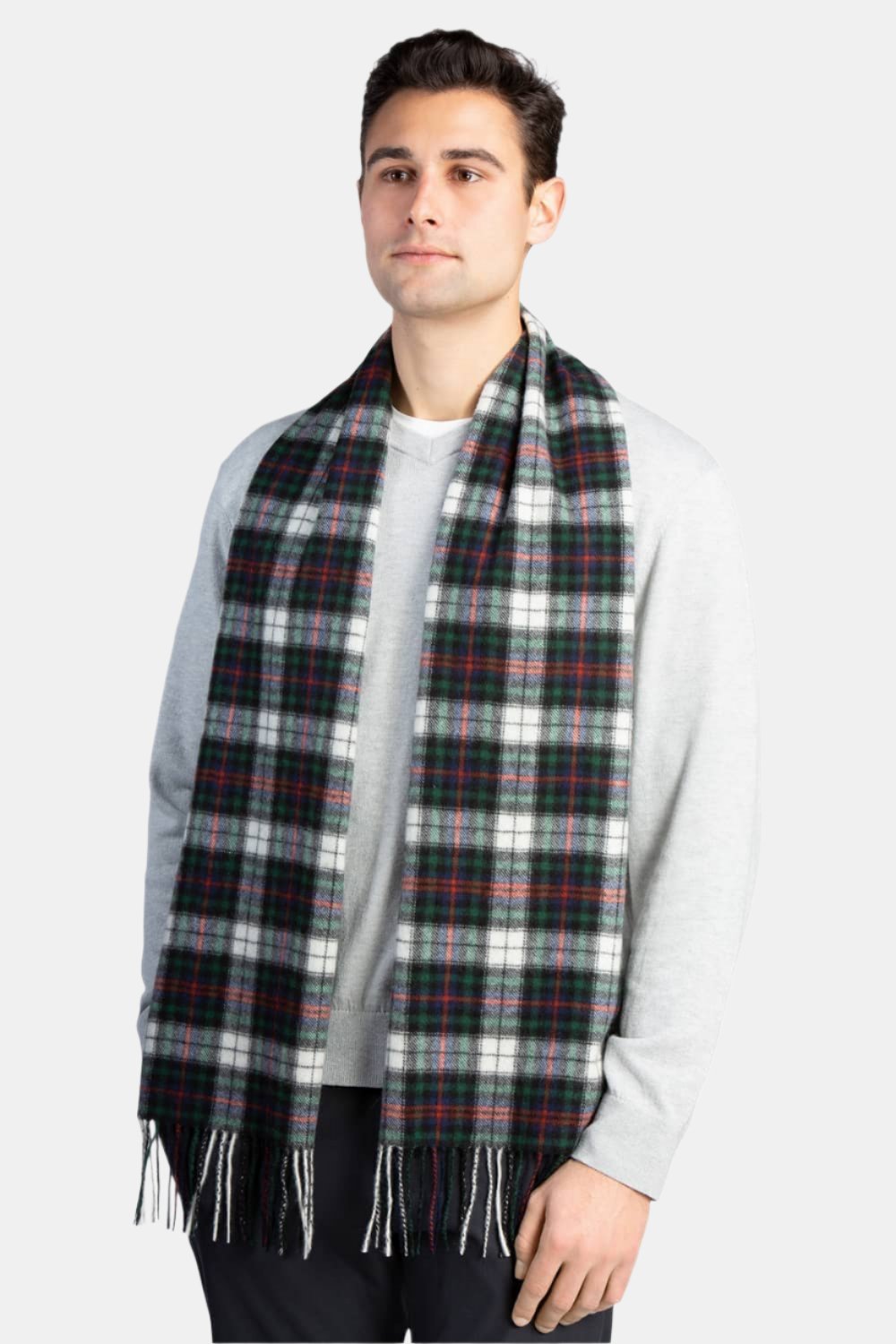 Men's Classic 100% Pure Cashmere Scarf Mens>Accessories>Scarf Fishers Finery Black White Red Plaid One Size 