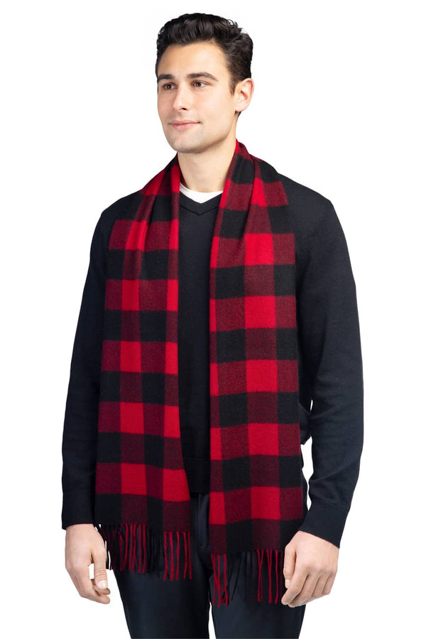 Men's Classic 100% Pure Cashmere Scarf Mens>Accessories>Scarf Fishers Finery Red Buffalo Plaid One Size 