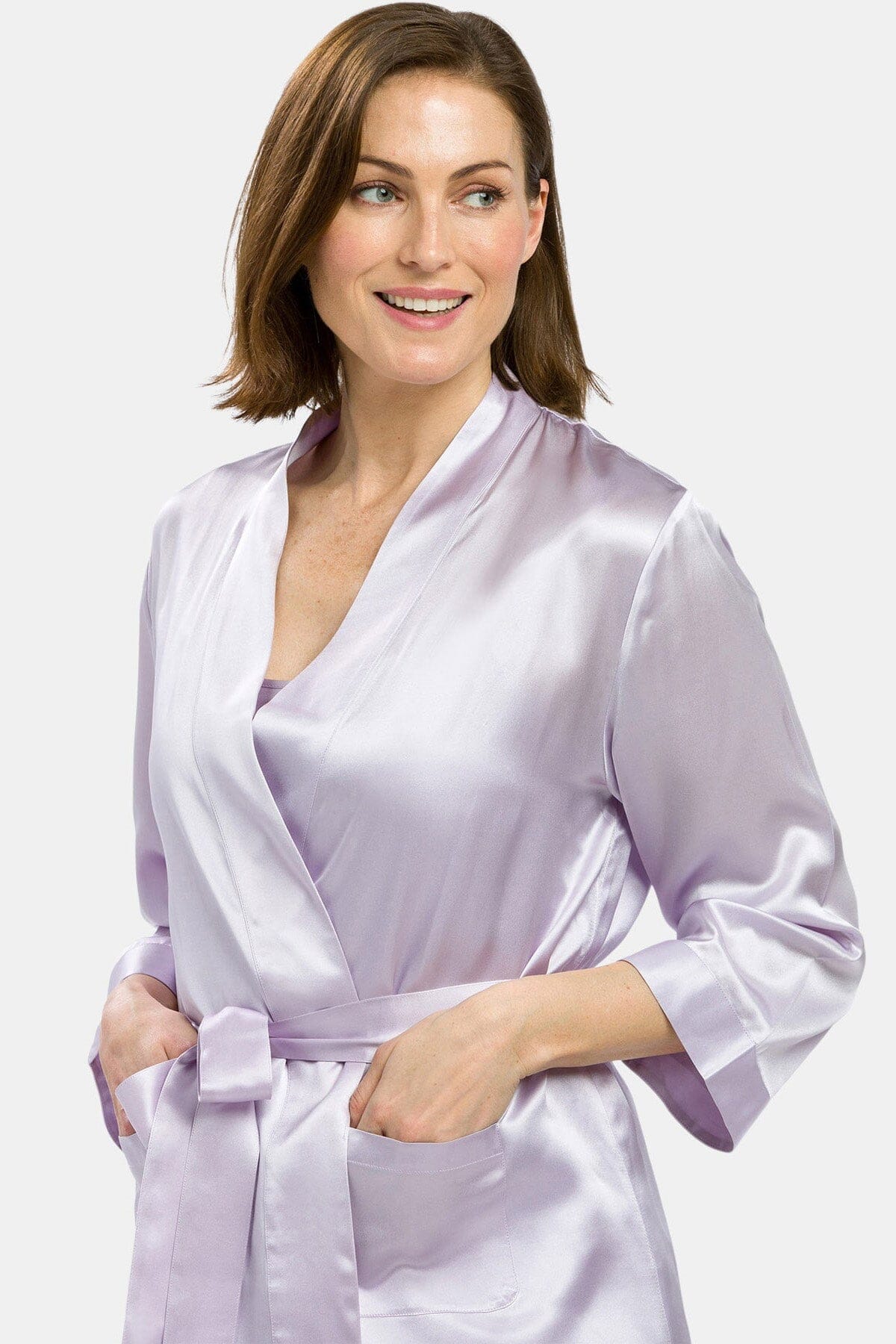 Women's 100% Pure Mulberry Silk Robe Womens>Sleepwear>Robe Fishers Finery Lavender Fog X-Small 