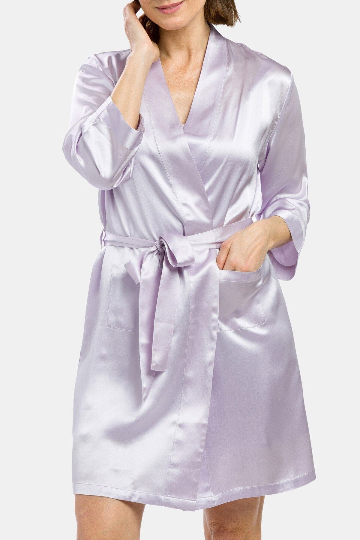 Women's 100% Pure Mulberry Silk Robe Womens>Sleepwear>Robe Fishers Finery Lavender Fog X-Small 
