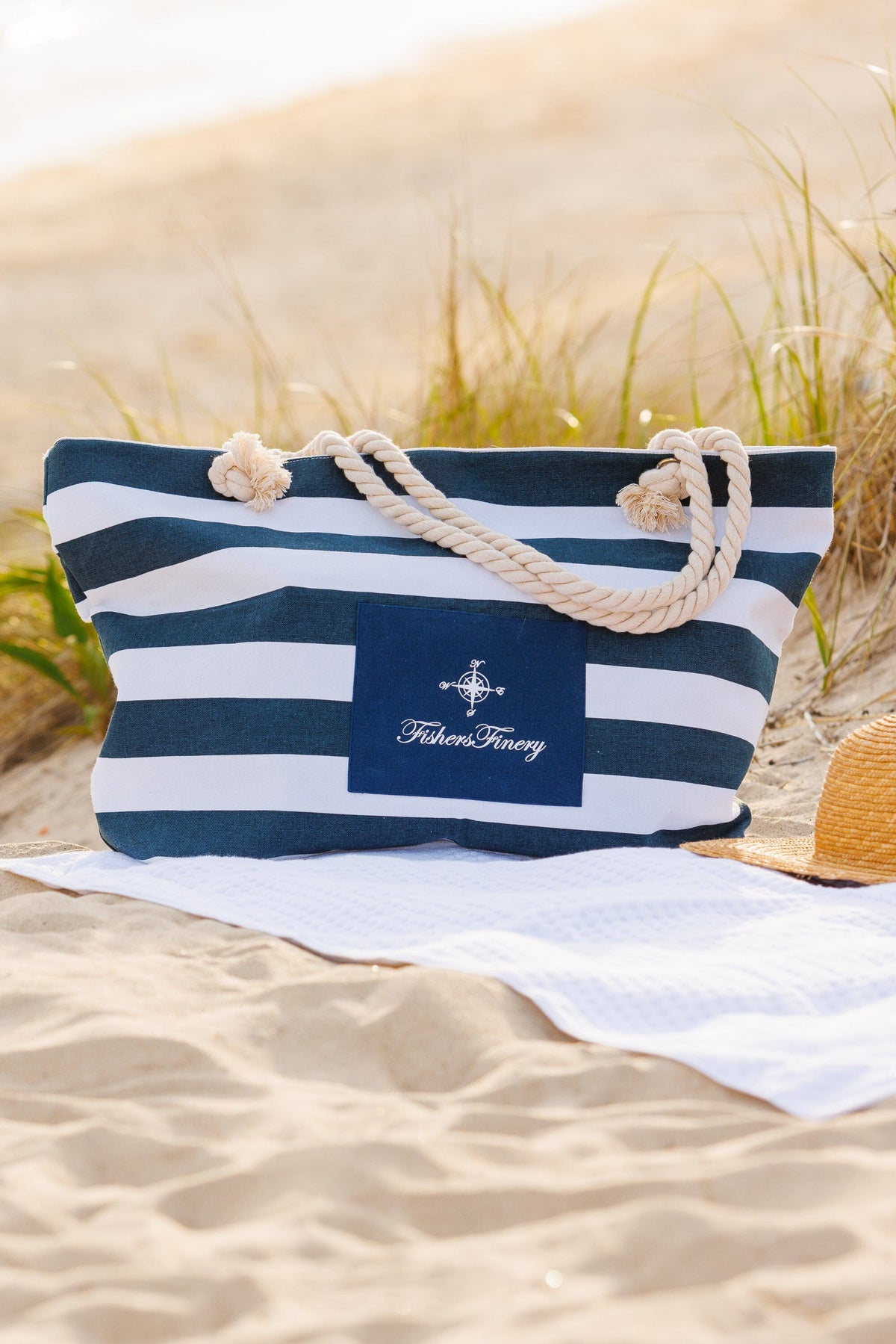 Heavy Canvas Beach Bag - Water Resistant Lining Home&gt;Luggage Fishers Finery Navy Family 