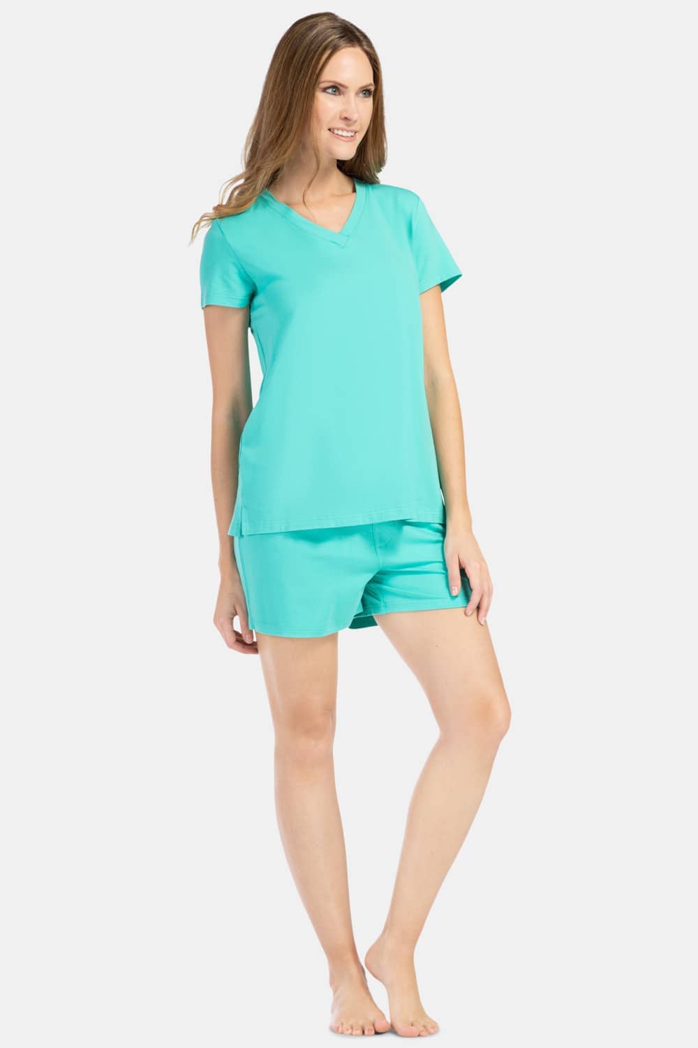Women's EcoFabric™ Pajama Set with Gift Box - Relaxed Tee and Boxer Short Womens>Sleep and Lounge>Pajamas Fishers Finery Turquoise Large 