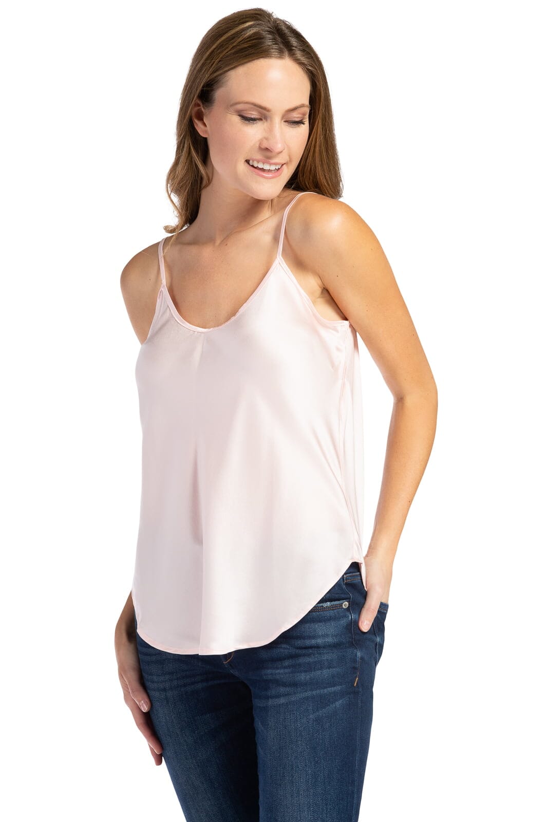 Women's 100% Pure Mulberry Silk Camisole Tank Top with Adjustable Spaghetti Straps - IMPROVED FIT Womens>Casual>Top Fishers Finery Havenly Pink
