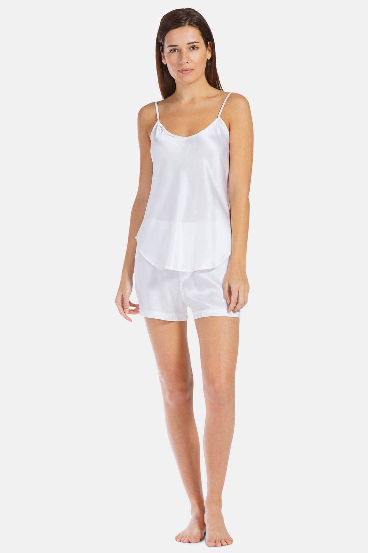 Women's 100% Mulberry Silk Cami and Boxer Pajama Set with Gift Box Womens>Sleepwear>Cami Set Fishers Finery Pure White