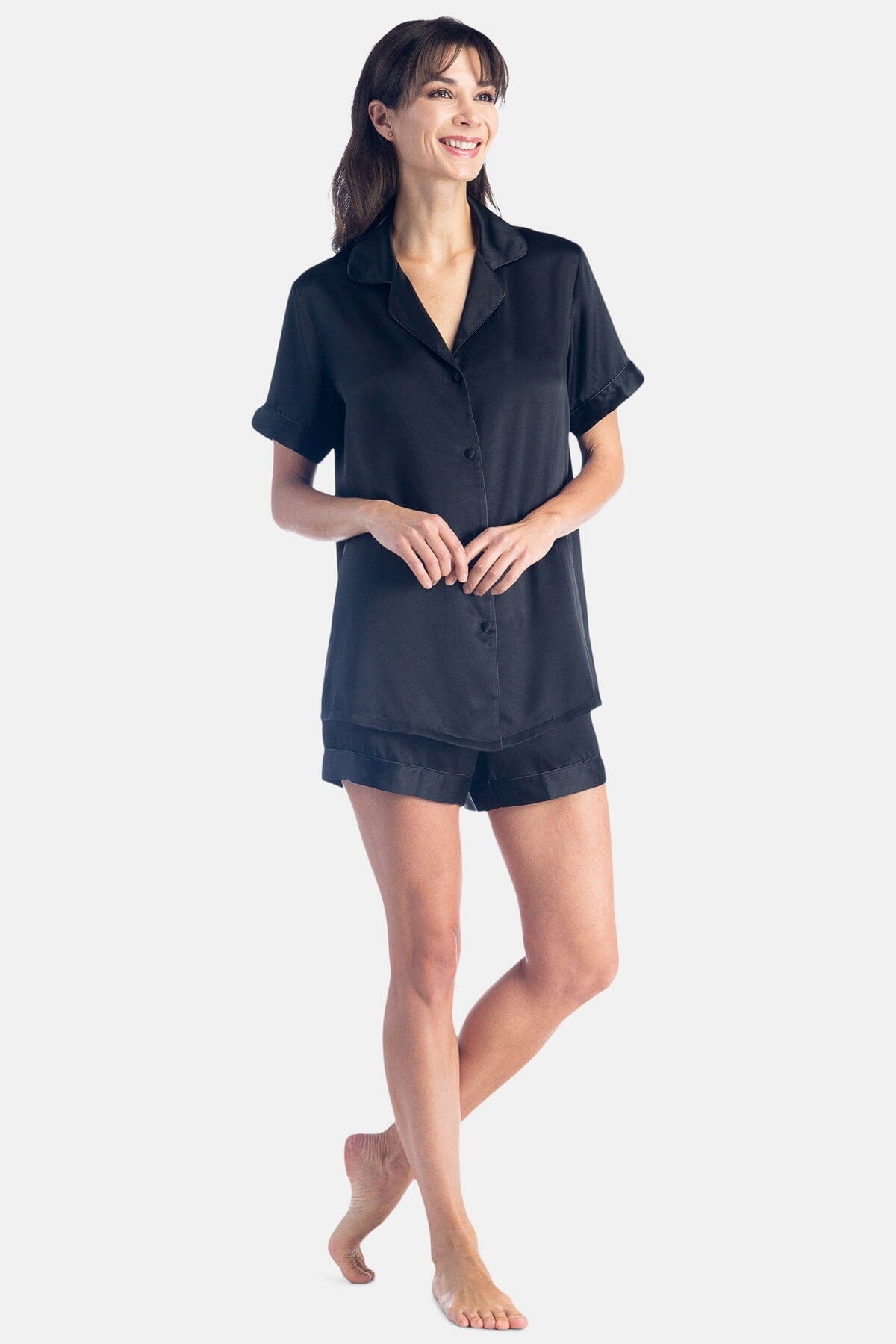 Women's 100% Mulberry Silk Short Sleeve Pajama Set with Gift Box Womens>Sleep and Lounge>Pajamas Fishers Finery Moonless Night X-Small 