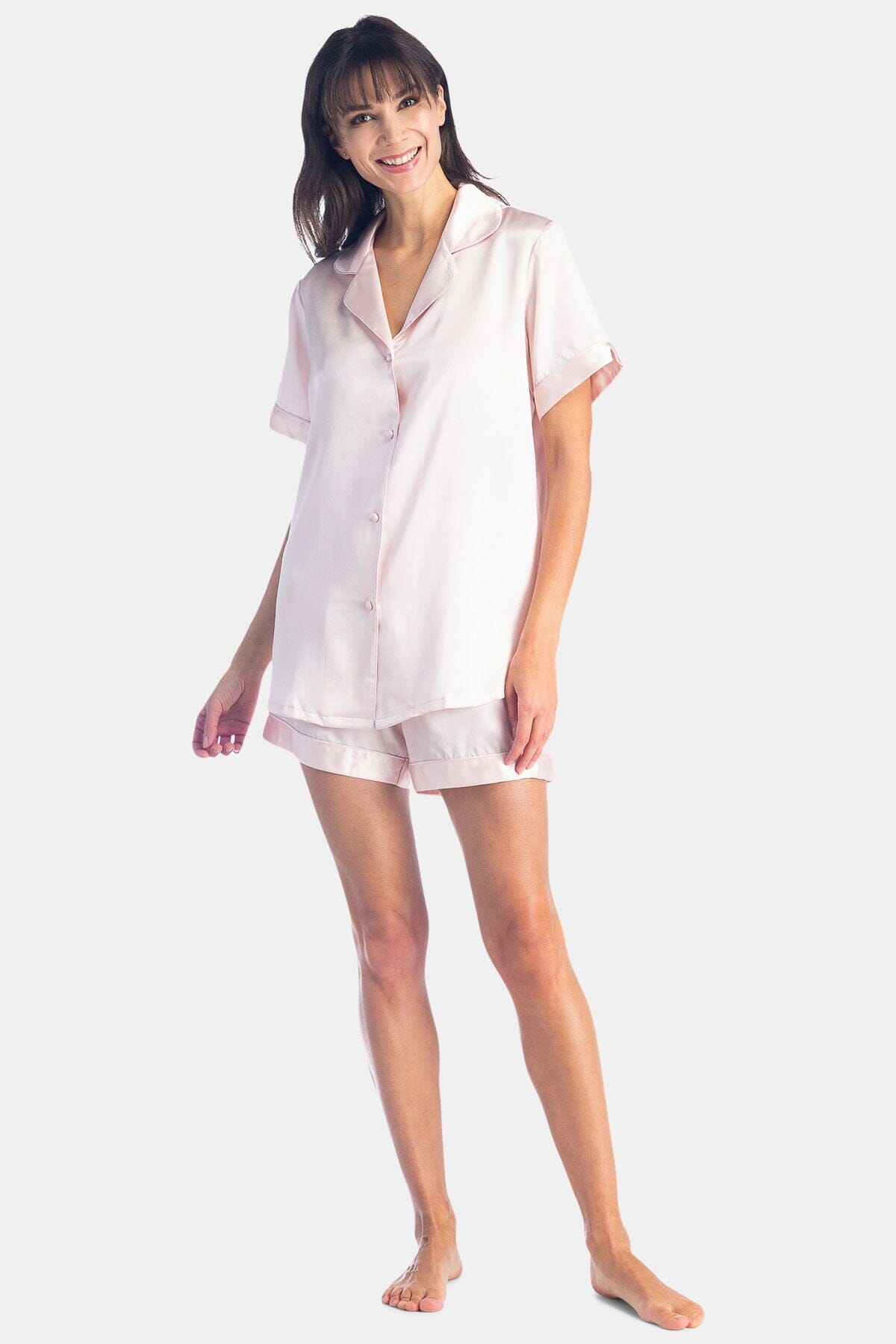 Women's 100% Mulberry Silk Short Sleeve Pajama Set with Gift Box Womens>Sleep and Lounge>Pajamas Fishers Finery Petal Pink X-Small 