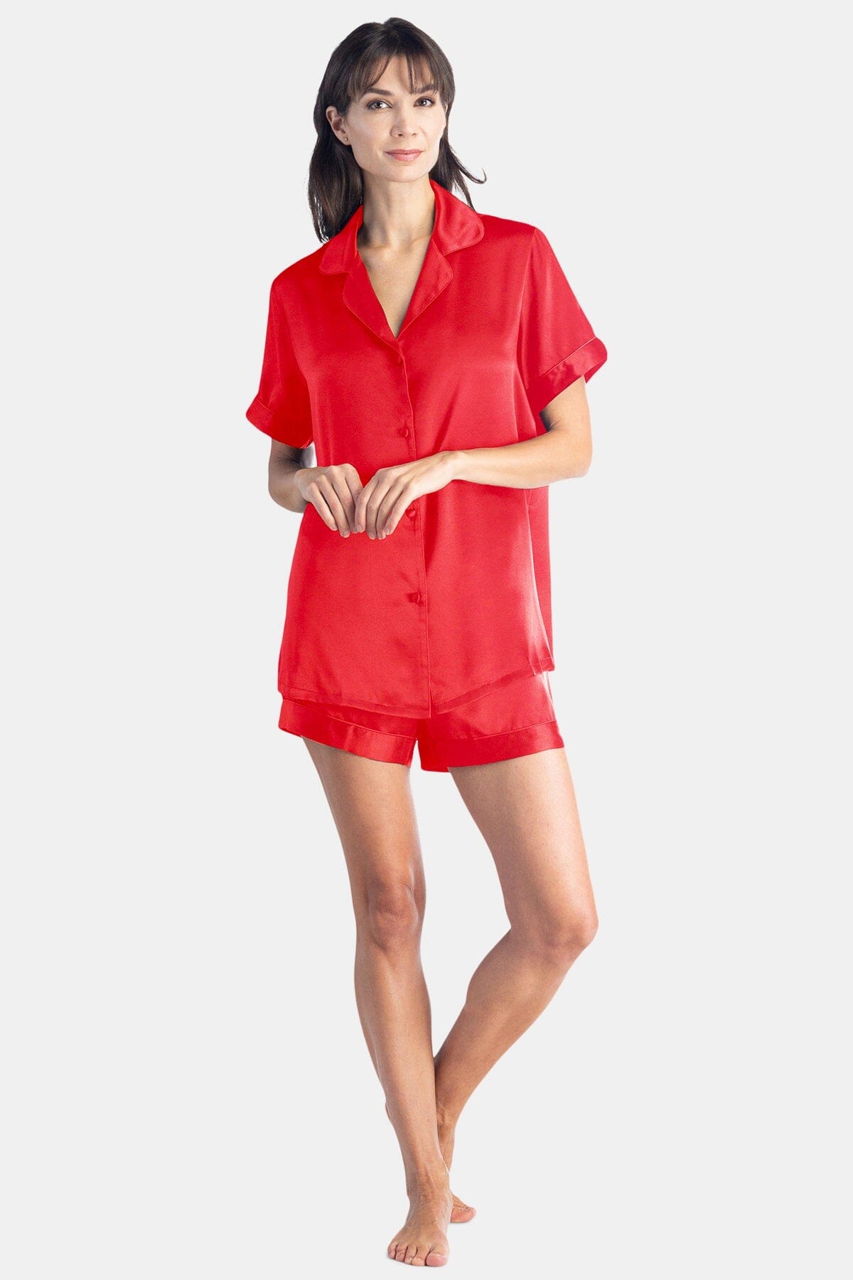 Women's 100% Mulberry Silk Short Sleeve Pajama Set with Gift Box Womens>Sleep and Lounge>Pajamas Fishers Finery Romantic Red X-Small 