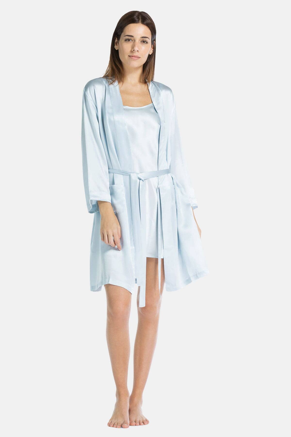Women's 100% Pure Mulberry Silk Robe Womens>Sleepwear>Robe Fishers Finery Light Blue X-Small 