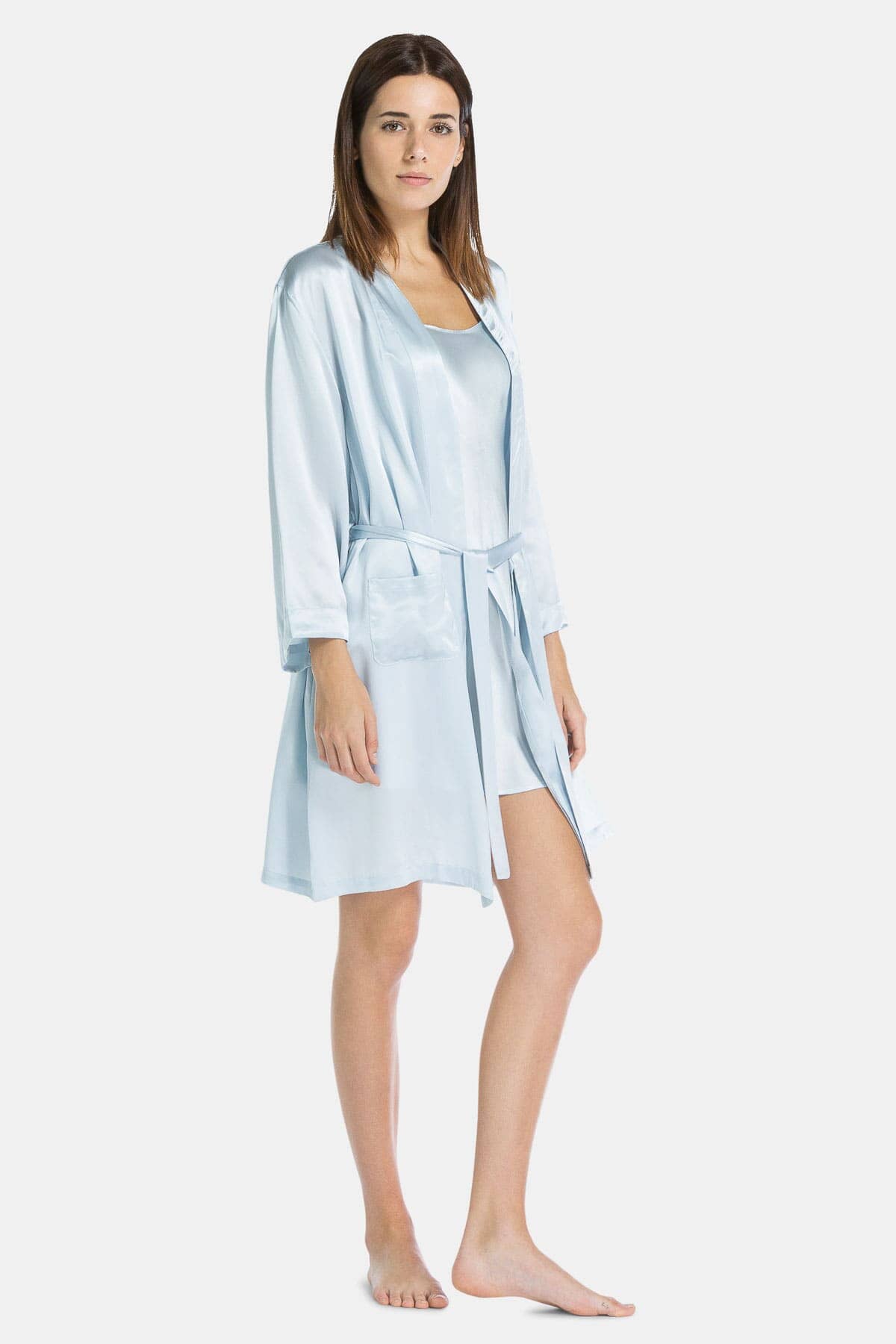 Women's 100% Pure Mulberry Silk Robe Womens>Sleepwear>Robe Fishers Finery Light Blue X-Small 