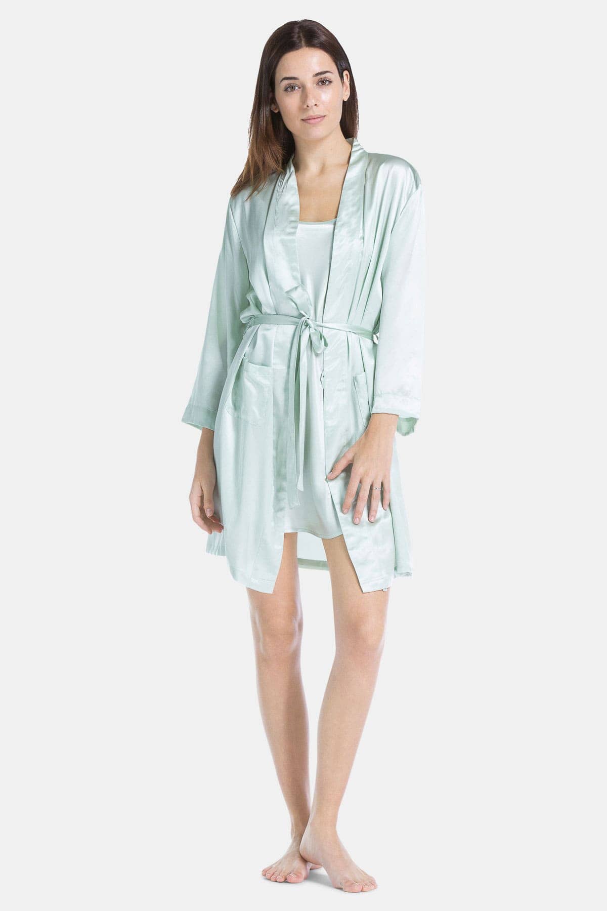 Women's 100% Pure Mulberry Silk Robe Womens>Sleepwear>Robe Fishers Finery Light Green X-Small 