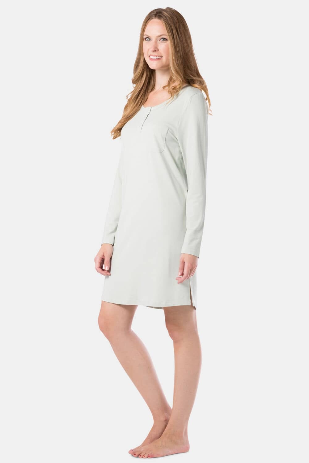 Women's EcoFabric™ Above Knee Henley Nightshirt Womens>Sleep and Lounge>Nightgown Fishers Finery Sea Glass X-Small 
