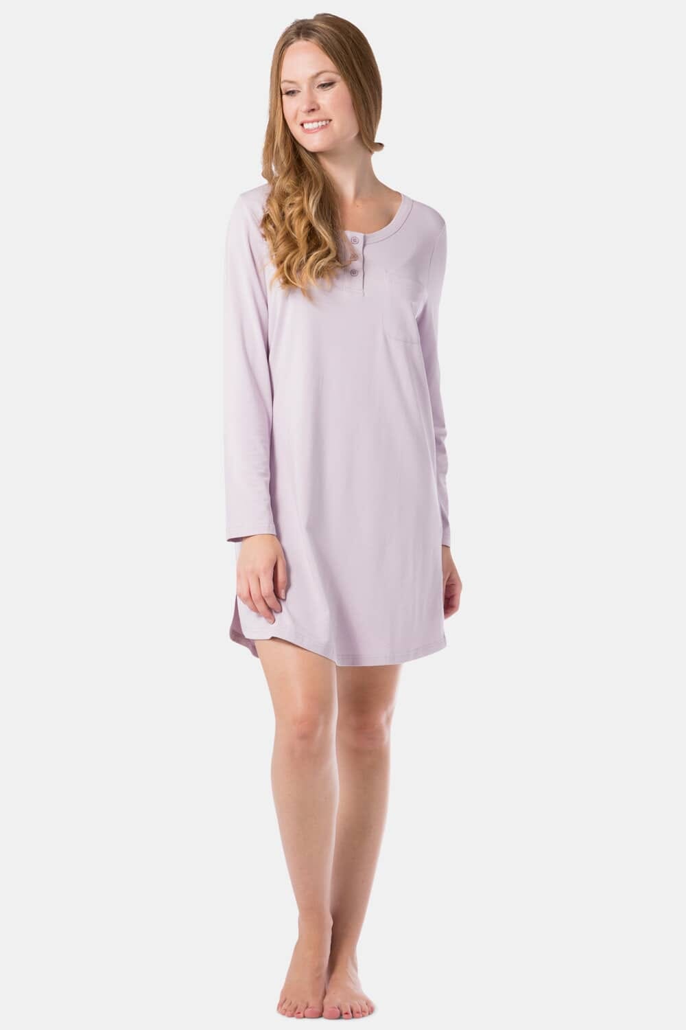 Women's EcoFabric™ Above Knee Henley Nightshirt Womens>Sleep and Lounge>Nightgown Fishers Finery Lavender