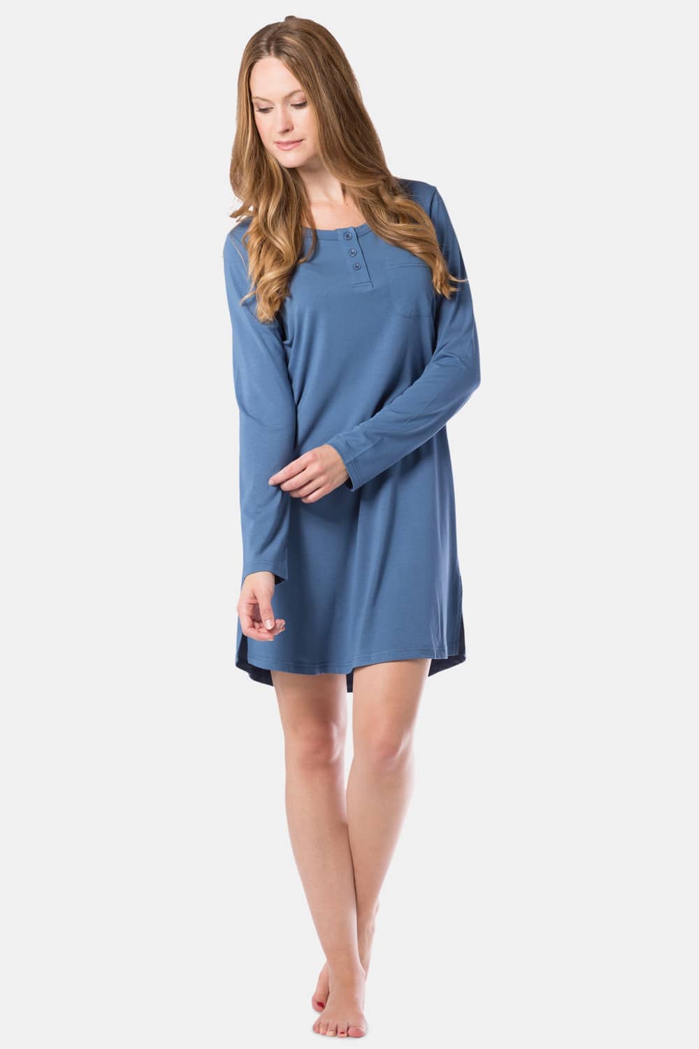 Women's EcoFabric™ Above Knee Henley Nightshirt Womens>Sleep and Lounge>Nightgown Fishers Finery Moonlight Blue