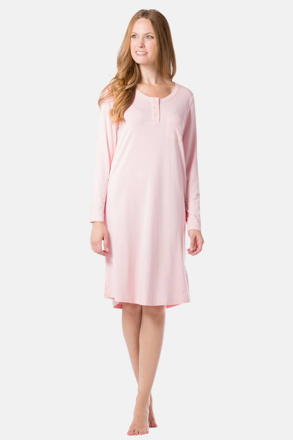 Women&#39;s EcoFabric™ Below Knee Henley Nightshirt Womens&gt;Sleep and Lounge&gt;Nightgown Fishers Finery Heavenly Pink X-Small 