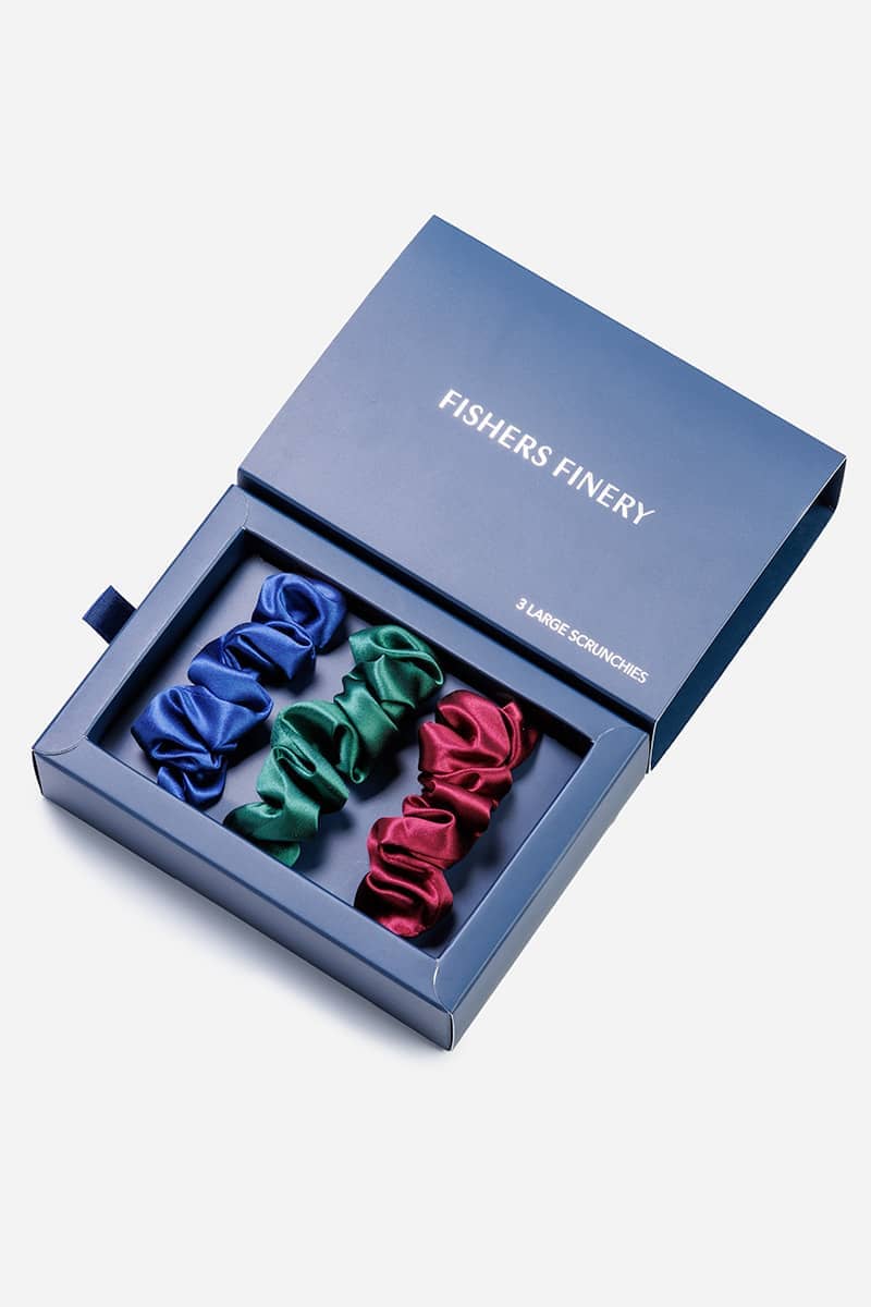 100% Pure Mulberry Silk Hair Scrunchies with Gift Box - Set of 3 Large Hair Ties Womens&gt;Beauty&gt;Hair Care Fishers Finery Navy|Hunter Green|Burgundy 