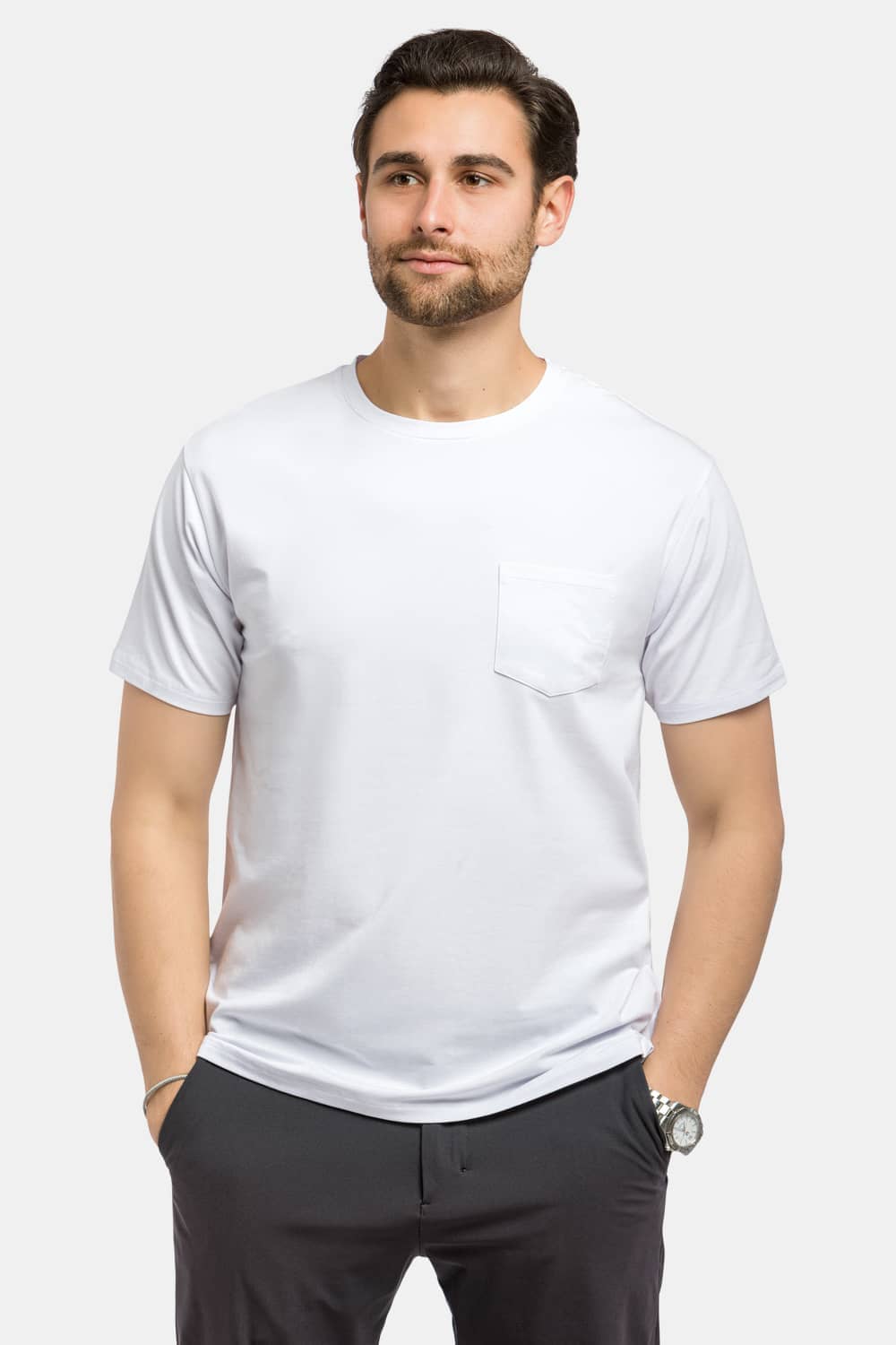 Men&#39;s Crew Neck Pocket Tee Mens&gt;Casual&gt;Tops Fishers Finery White Small 