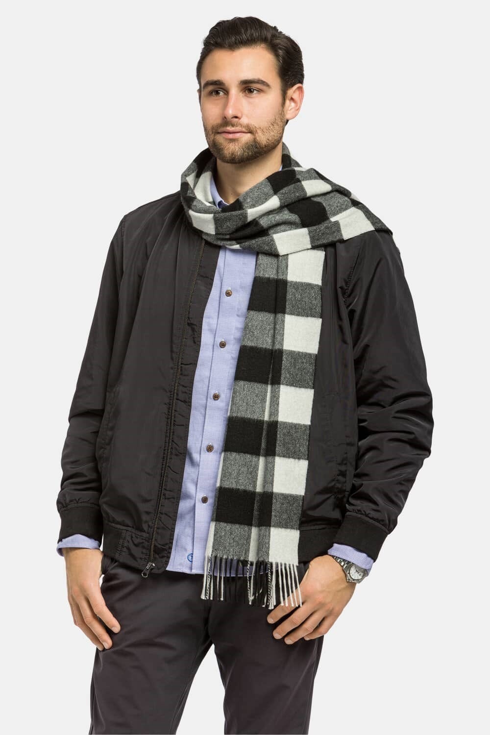 Men's Classic 100% Pure Cashmere Scarf Mens>Accessories>Scarf Fishers Finery White Buffalo Plaid One Size 