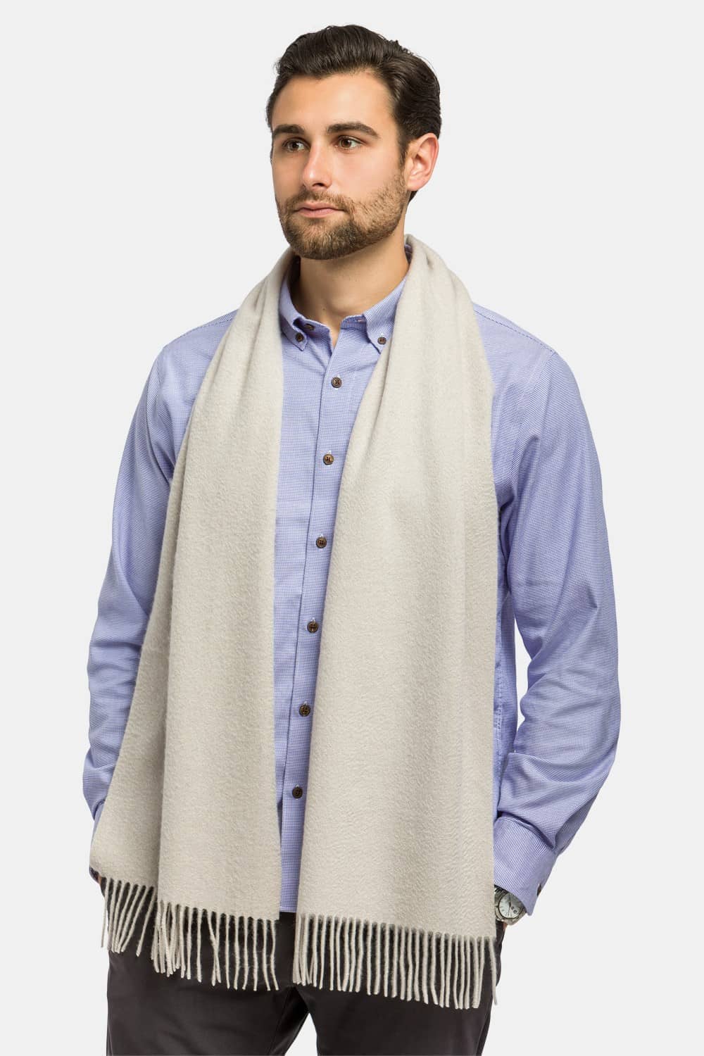 Men's Classic 100% Pure Cashmere Scarf Mens>Accessories>Scarf Fishers Finery Stone One Size 