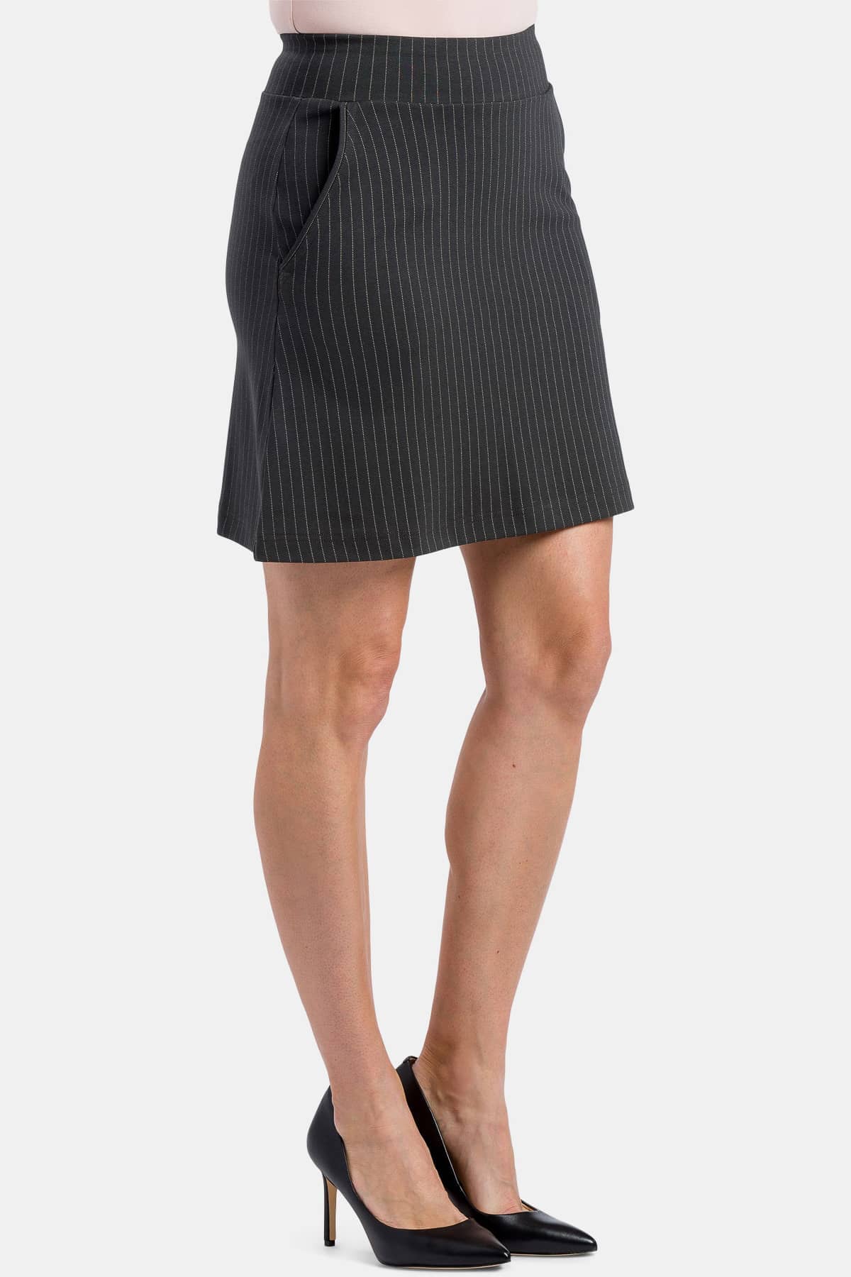 Women's Ponte Knit A-Line Skirt with Pockets Womens>Skirt Fishers Finery PINSTRIPE X-SMALL 