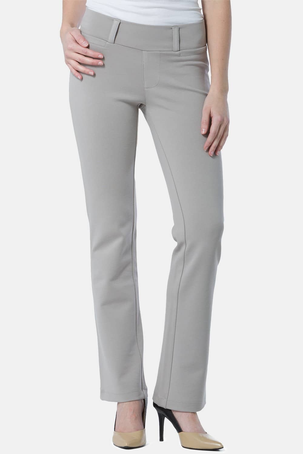 Women's Ponte Knit Pull-On Boot Leg Work Pant - NEW & IMPROVED FIT Womens>Pants Fishers Finery Gray Sky X-Small Petite