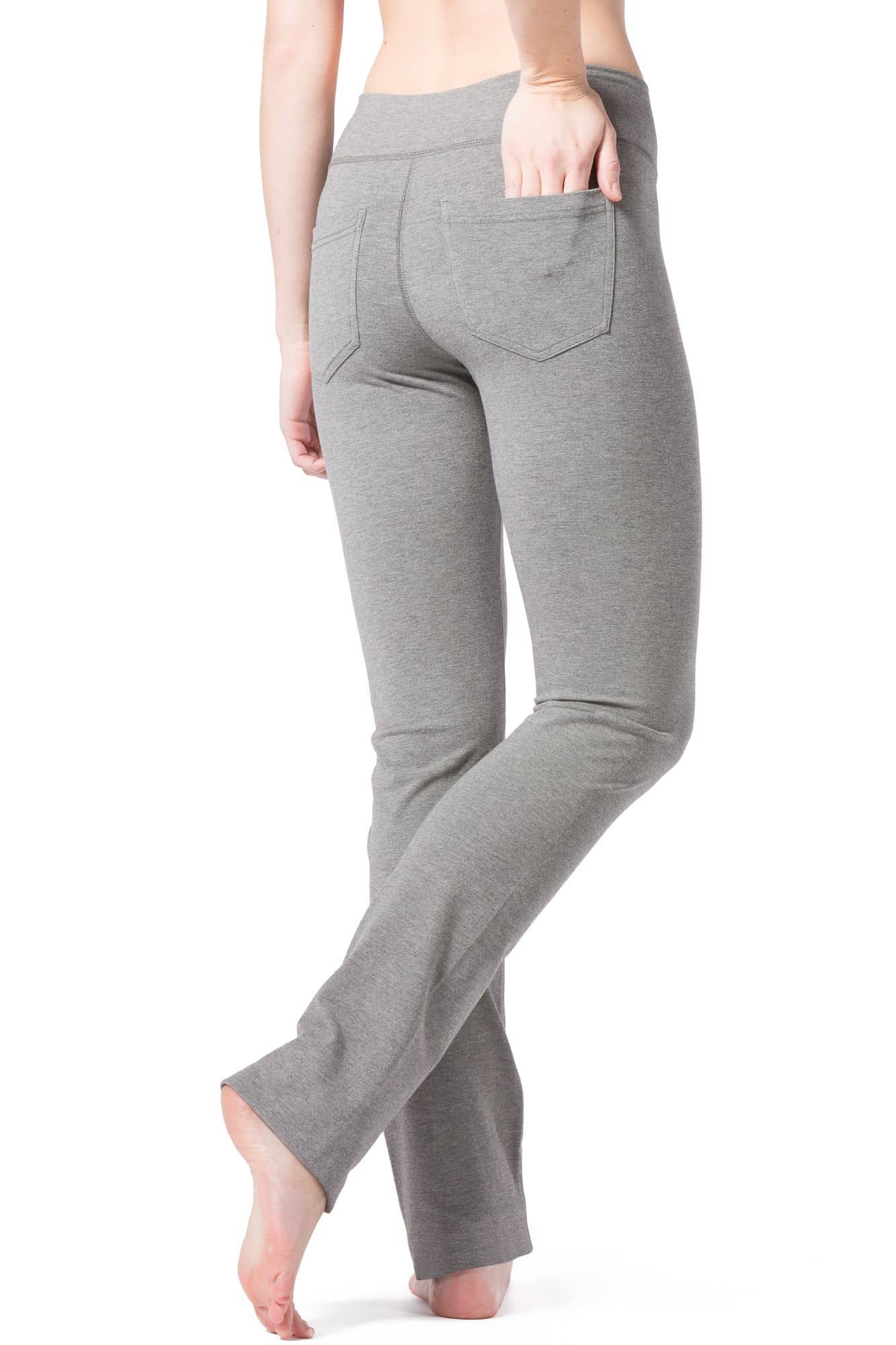 Women's EcoFabric™ Straight Leg Yoga Pant with Back Pockets Womens>Activewear>Yoga Pants Fishers Finery X-Small Light Heather Gray Petite